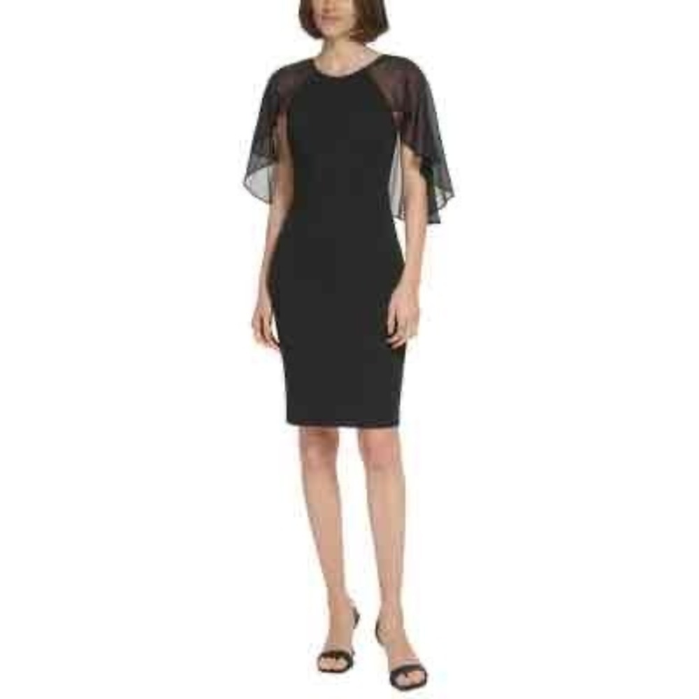 NWT Calvin Klein Womens Sheath Dress Half Sleeve Capelet Knee Length Size 14